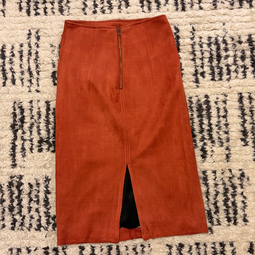 Burnt Orange and Black Patterned Pencil Skirt - Picture 7 of 9